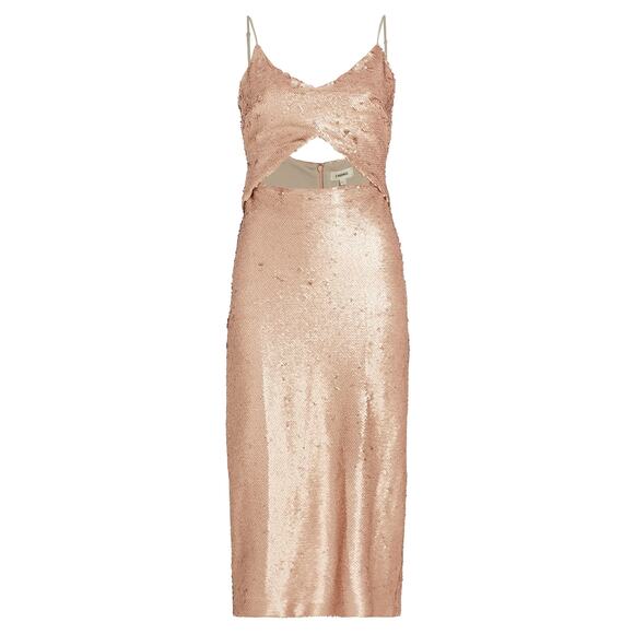 L'AGENCE Femme Sequin Cutout Midi Rose Gold Dress Size 0 - Picture 3 of 9